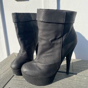 Black faux leather booties